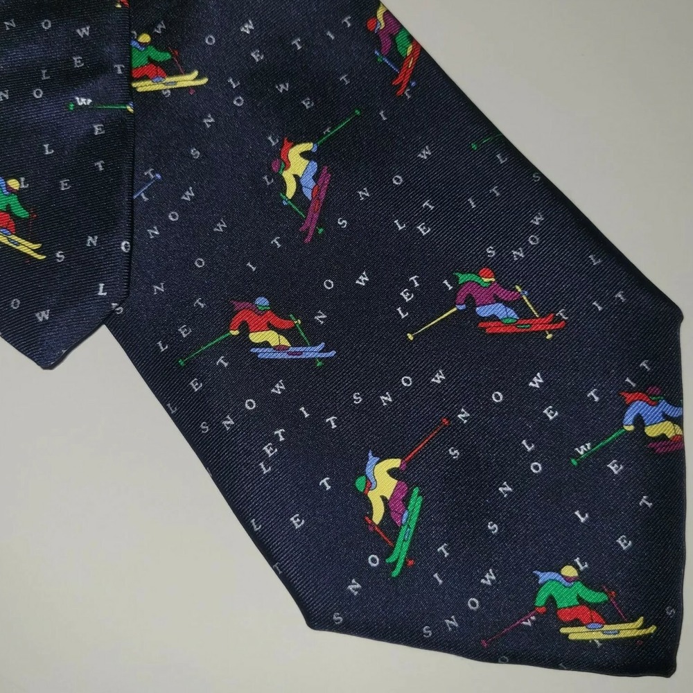 Skiing Tie Alynn Neckwear Silk LET IT SNOW Fun Winter Sports